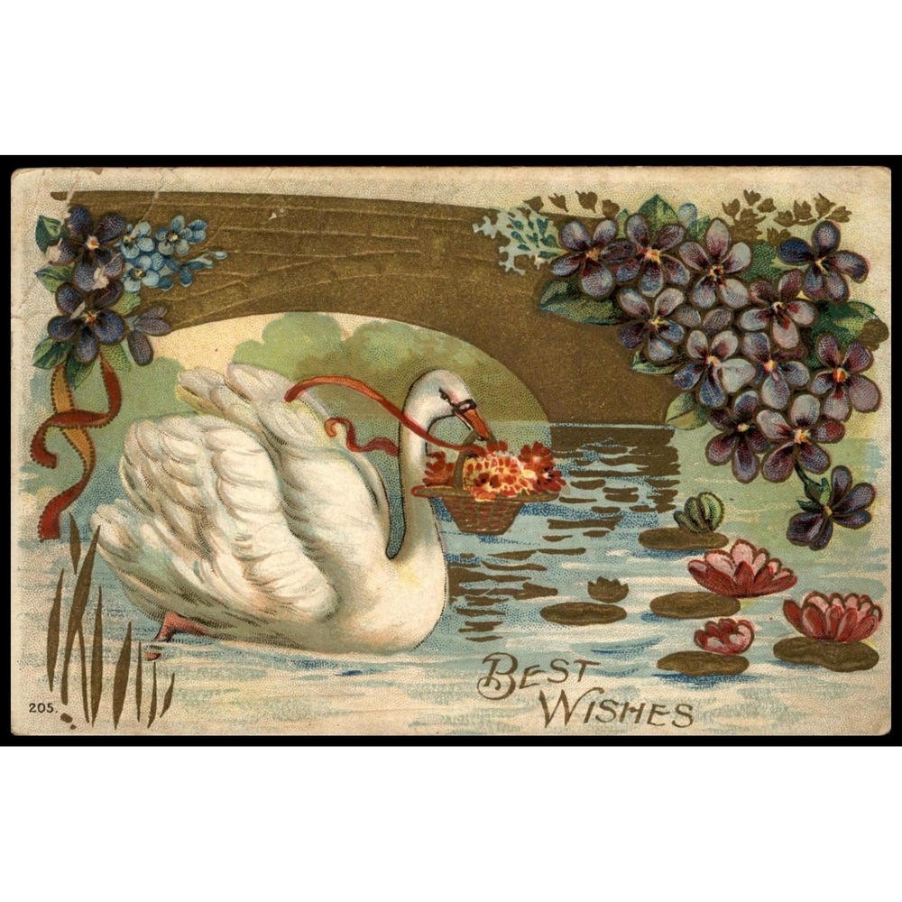 Vintage Div Back 1907-1915 Embossed Swan Best Wishes Postcard 5.5x3.5
